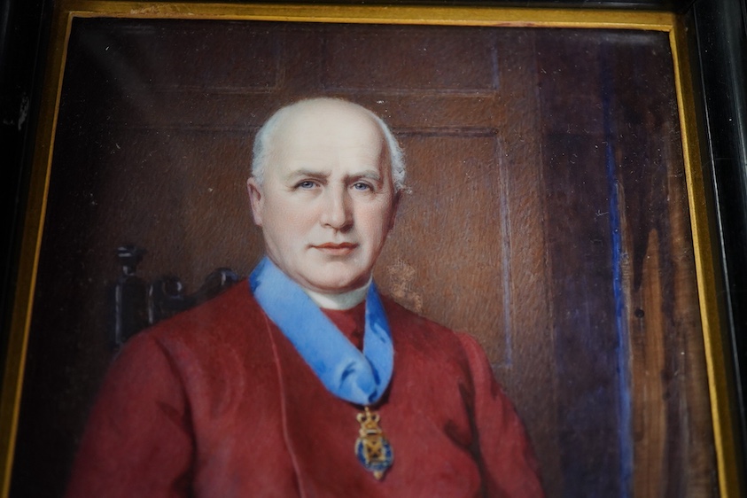Early 20th century, Portrait miniature of a Cardinal, watercolour on ivory, 14 x 10.5cm, housed in a moulded ebonised frame CITES Submission reference X9XD9WRX